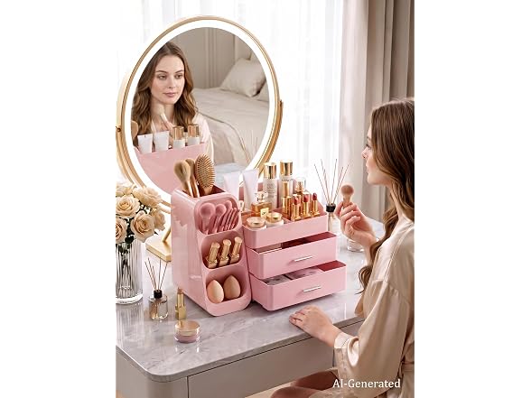 Pink Makeup Organizer with Drawer