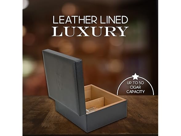 Mantello Black Leather Luxury Cigar Humidor