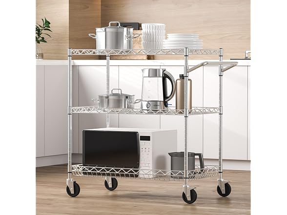 Kitchen Utility Cart, 3 Tiers, Wire Rolling Cart
