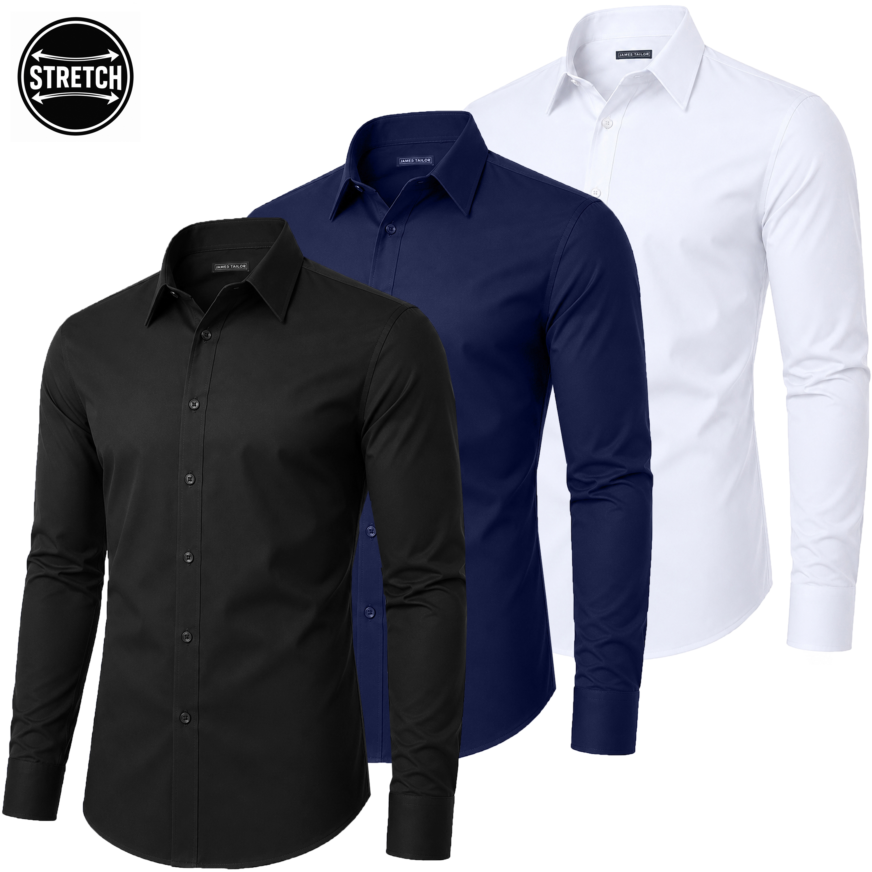 3Pk Mens L/S Stretch Dress Shirt - Gallery 14