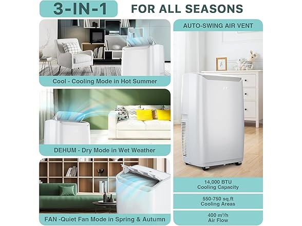 Vossfamul 4-in-1 14,000 BTU Portable AC with Heat