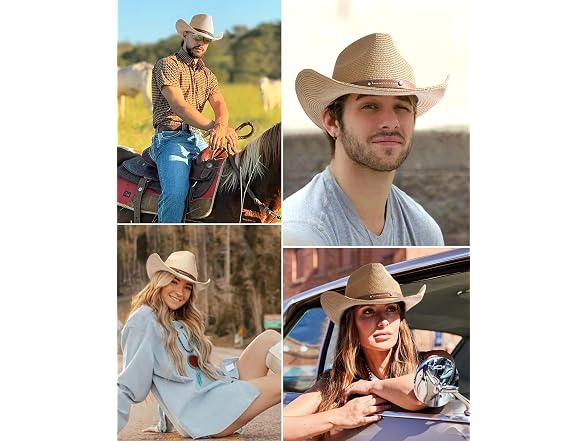 FURTALK Cowboy Sun Hat with Wind Lanyard
