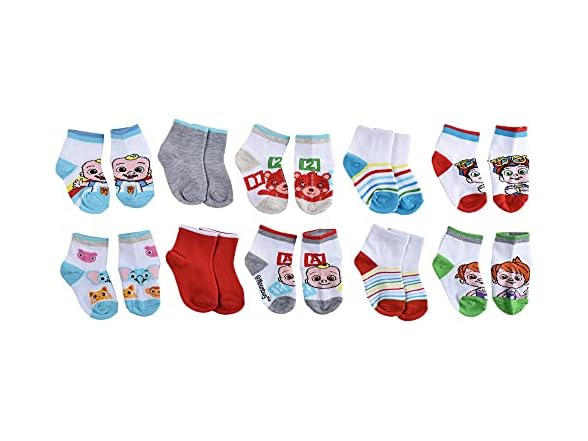 CoComelon boys Quarter Socks,10 Pack, XS