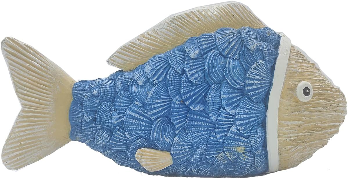 Sandstone Bodied Shell Fish Decoration- Blue Seashell Fish - Gallery 4