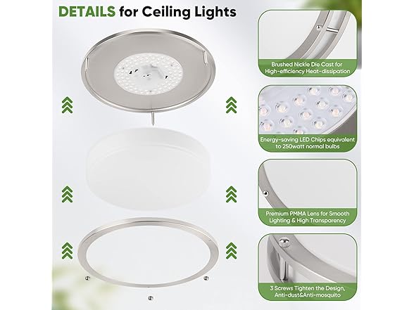 TOBUSA Ceiling Light 5000K 13" Brushed Nickle 2PC