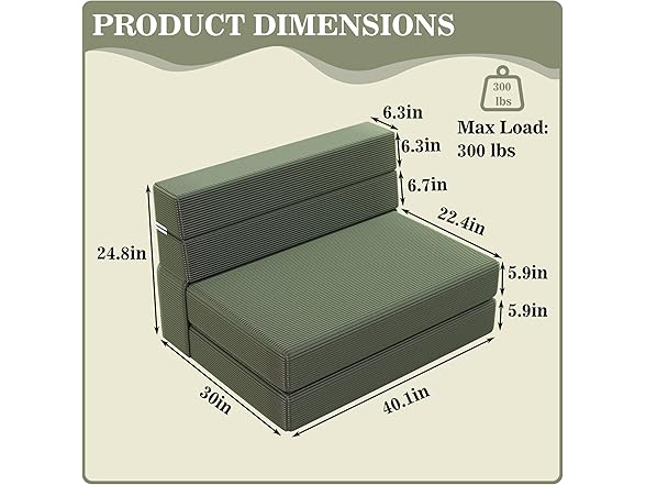 CATMIX Folding Sofa Bed, Foldable Memory Foam Couch Floor Ma (Open Box)