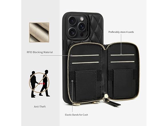 LAMEEKU iPhone 15 Pro Max Wallet Case