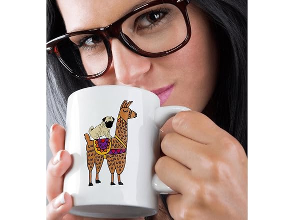Cool Humorous Pug Dog Riding llama Cartoon 11oz Mug