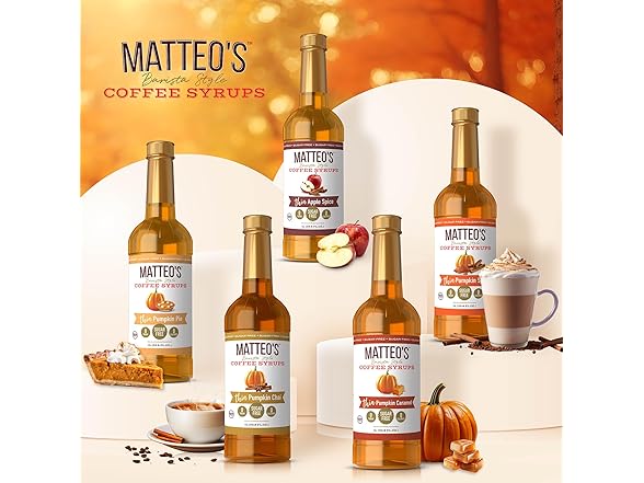 1CT Matteo's Apple Spice Syrup for Coffee, Lattes 33.8 oz