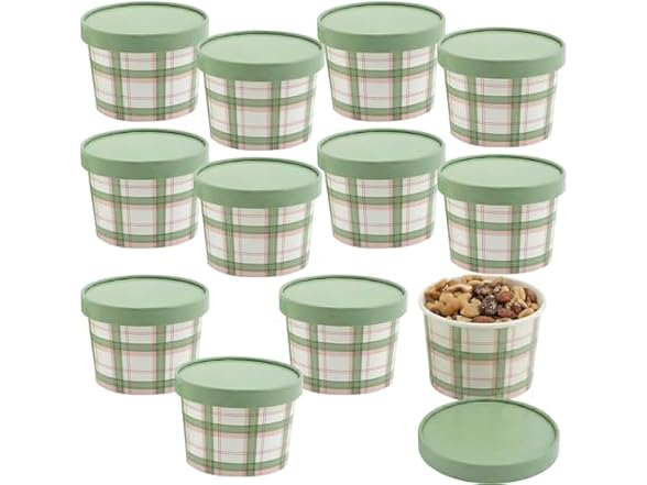 Fun Express 4" x 3" Pink & Sage Plaid Paper Bowls