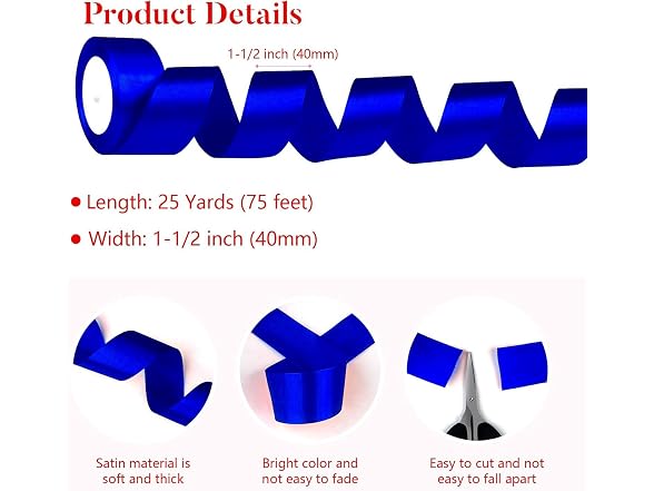 SUTOUG Blue Satin Ribbon 1-1/2 Inch x 2 Rolls