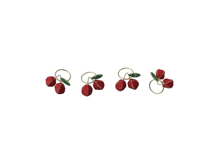4-Piece Round Handmade Glass Beaded Cherry Napkin Rings