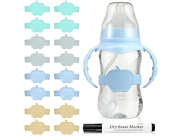 16Pc Baby Bottle Label Bands With Marker