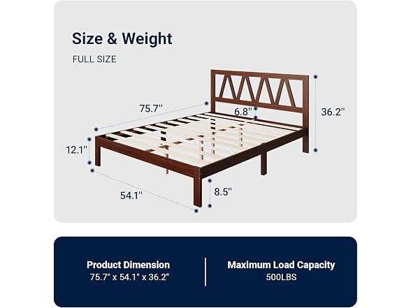 Avenco Solid Wood Platform Bed Frame with Headboard 12 in Full