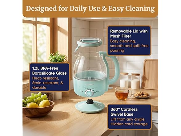 Elite Gourmet 1.2L Electric Glass Kettle