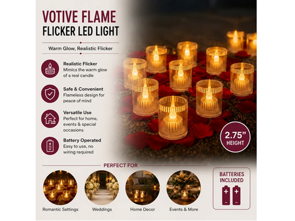4-Pack 2.75" Plastic Votive Flame Flicker LED Light