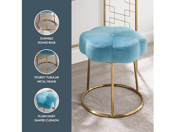 Linon Talulah Light Blue and Gold Vanity and Accent Stool