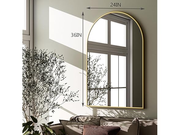 HARRITPURE Arched Gold Wall Mirror 24"x36"