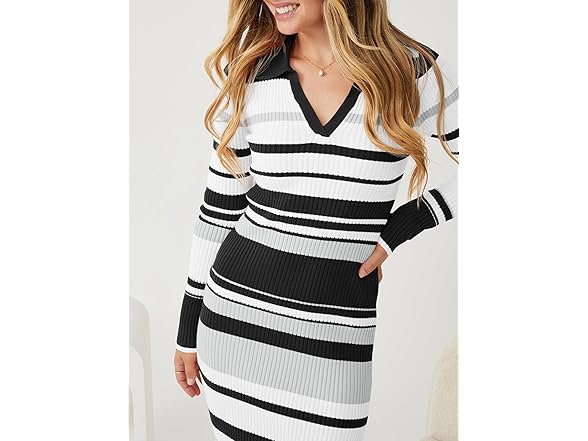 Women’s Striped V Neck Sweater Dress