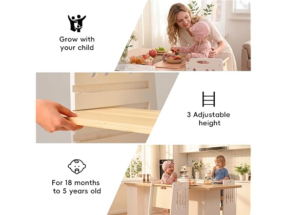 Toddler Tower Height-Adjustable White Step Stool with Sliding Safety Door (Open Box)