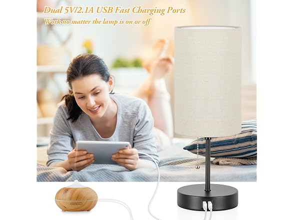 Lakumu  2 Sets Table Lamps with 2 USB, Black Metal