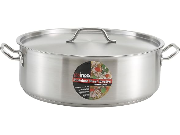 Winco 30 qt Stainless Steel Brazier with Lid