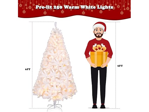 VINGLI 6ft Pre-lit Artificial Christmas Pine Tree