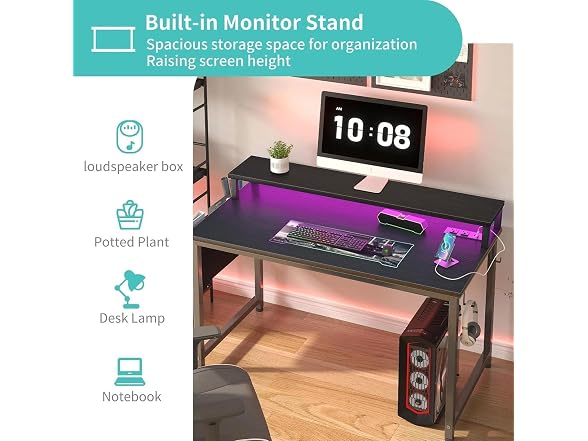 Lufeiya 32in Desk w/Outlets LED Lights