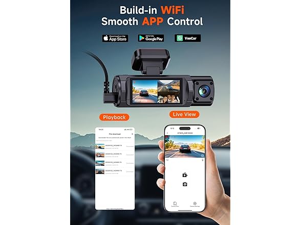 TUIFAC 3 Channel 4K WiFi Dash Cam Front and Rear Inside