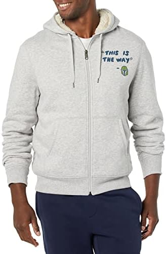 Amazon Essentials Disney | Marvel | Star Wars Men's Sherpa-Lined Full-Zip Hoodie Sweatshirts, Star Wars Mando, Medium