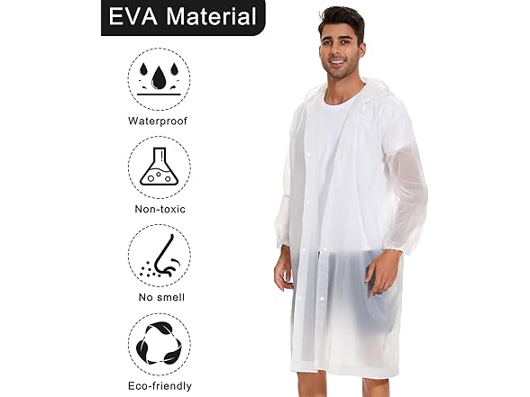 Feifango Rain Ponchos Adults Reusable, 2 Pack