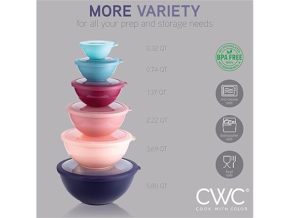 COOK WITH COLOR Mixing Bowls with TPR Lids - 12 Piece