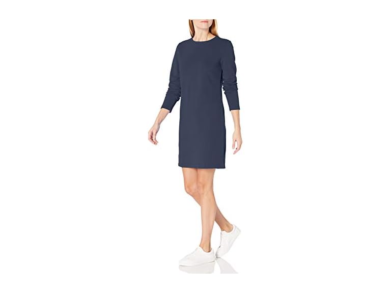 Amazon Essentials Women's Crewneck Long-Sleeve Fleece Above-The-Knee Dress, Navy, X-Large