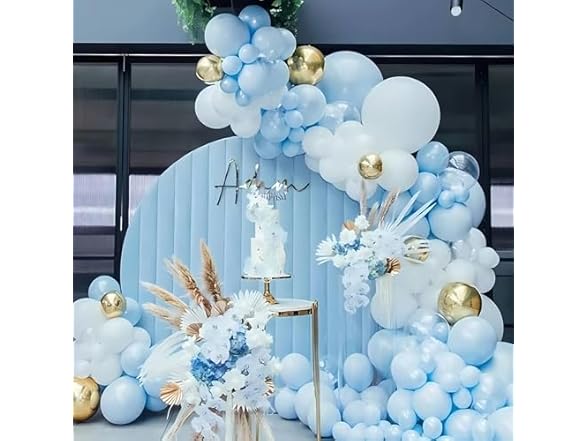 104pcs Baby Blue White Metallic Gold Party Garland