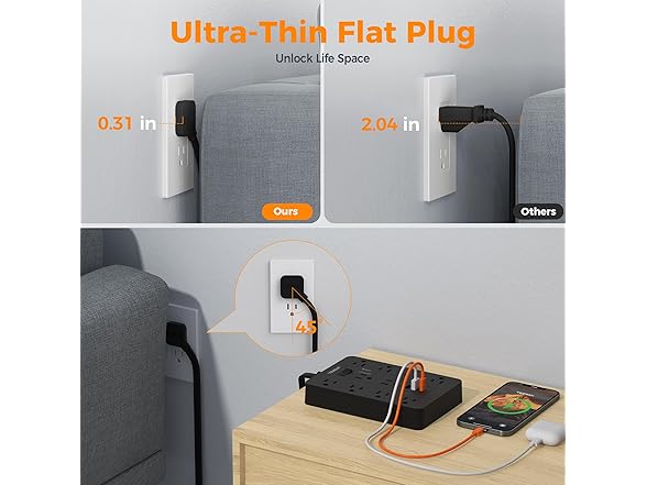 TESSAN 10ft Power Strip (10 Outlets, 3 USB)