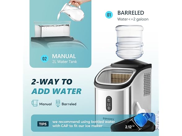 EUHOMY Ice Cube Maker Machine Countertop w Water Tank, SILV