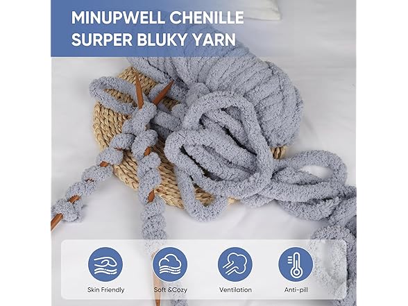 MINUPWELL 8 Packs Jumbo Chunky Chenille Yarn