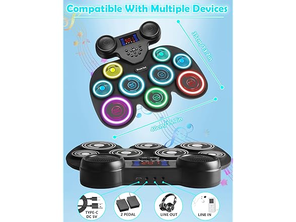 YUOIOYU Electric Drum Set with LED Lights