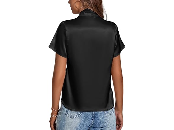 Lyaner Women (XL) Satin Silk Wrap V Neck Short Top