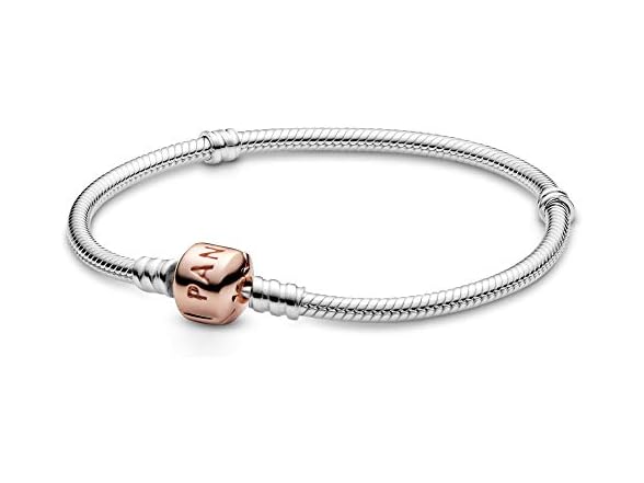 PANDORA Jewelry Moments Snake Chain Charm Rose Bracelet, 7.9" (Open Box)