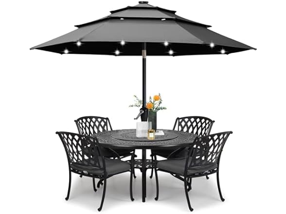 ABCCANOPY Solar Led Patio Umbrellas 3-Tiers 11FT (Dark Gray)