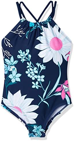 Kanu Surf Girls' Jasmine Beach Sport Halter One Piece Swimsuit, Paige Floral Navy, 3T