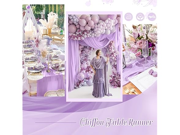 QueenDream Light Purple Chiffon Table Runner 10Ft Long