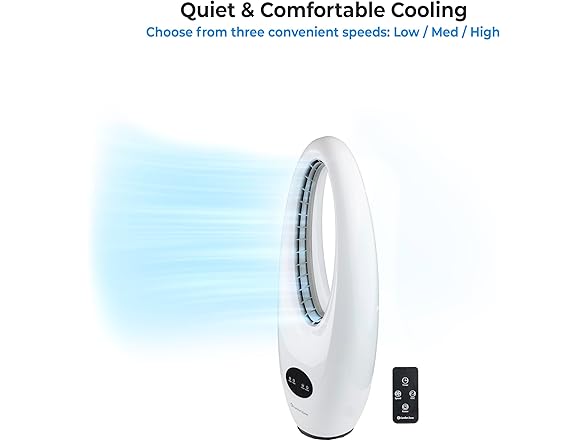 Comfort Zone 28" Oscillating Bladeless Tower Fan with Remote