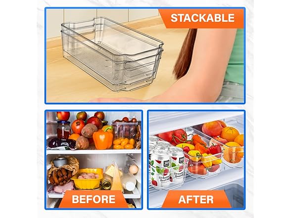 Lifemaster 4-Piece Stackable Refrigerator Organizer