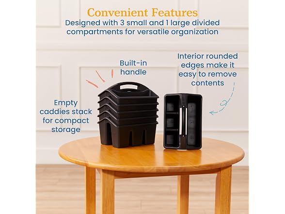 ECR4Kids 4-Compartment Small Storage Caddy Organizer, 6-Pack, Black