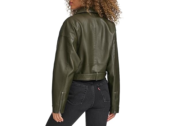Levis Womens Faux Leather Cropped Moto Jacket