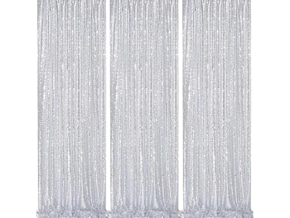 QueenDream Silver Sequin Backdrop Party Decorations