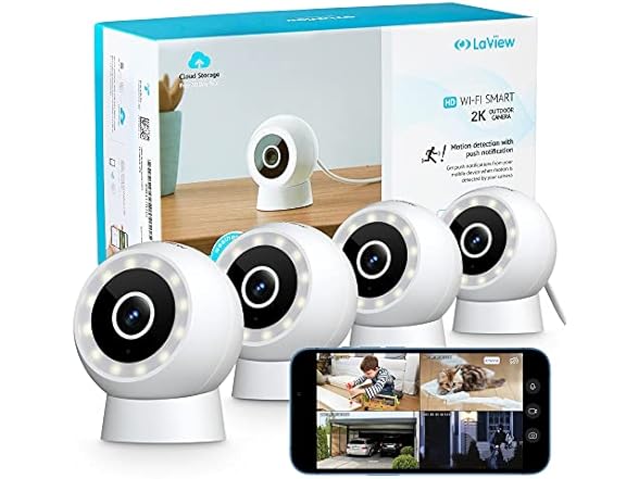 4-Pack LaView 4MP 2K Outdoor Indoor Wired Security Cameras only .99: eDeal Info