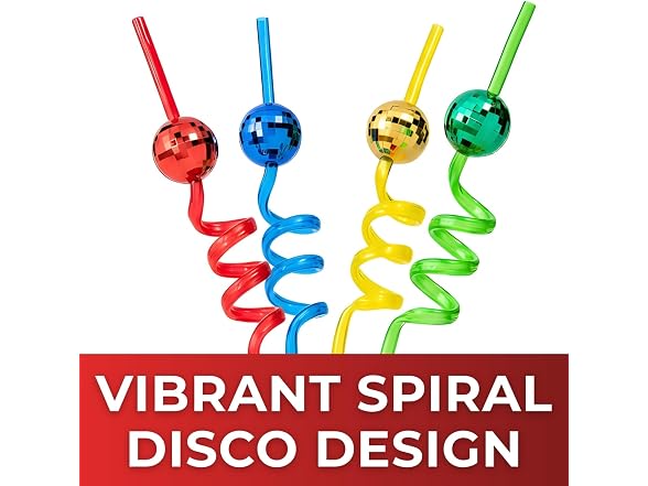 10" Bright Color Disco Ball Plastic Silly Straws